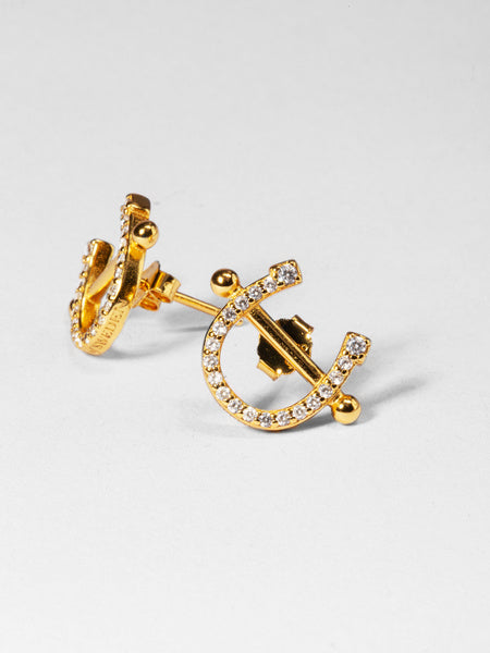 Pierced Horse Shoe Earrings / Gold ( NEW )
