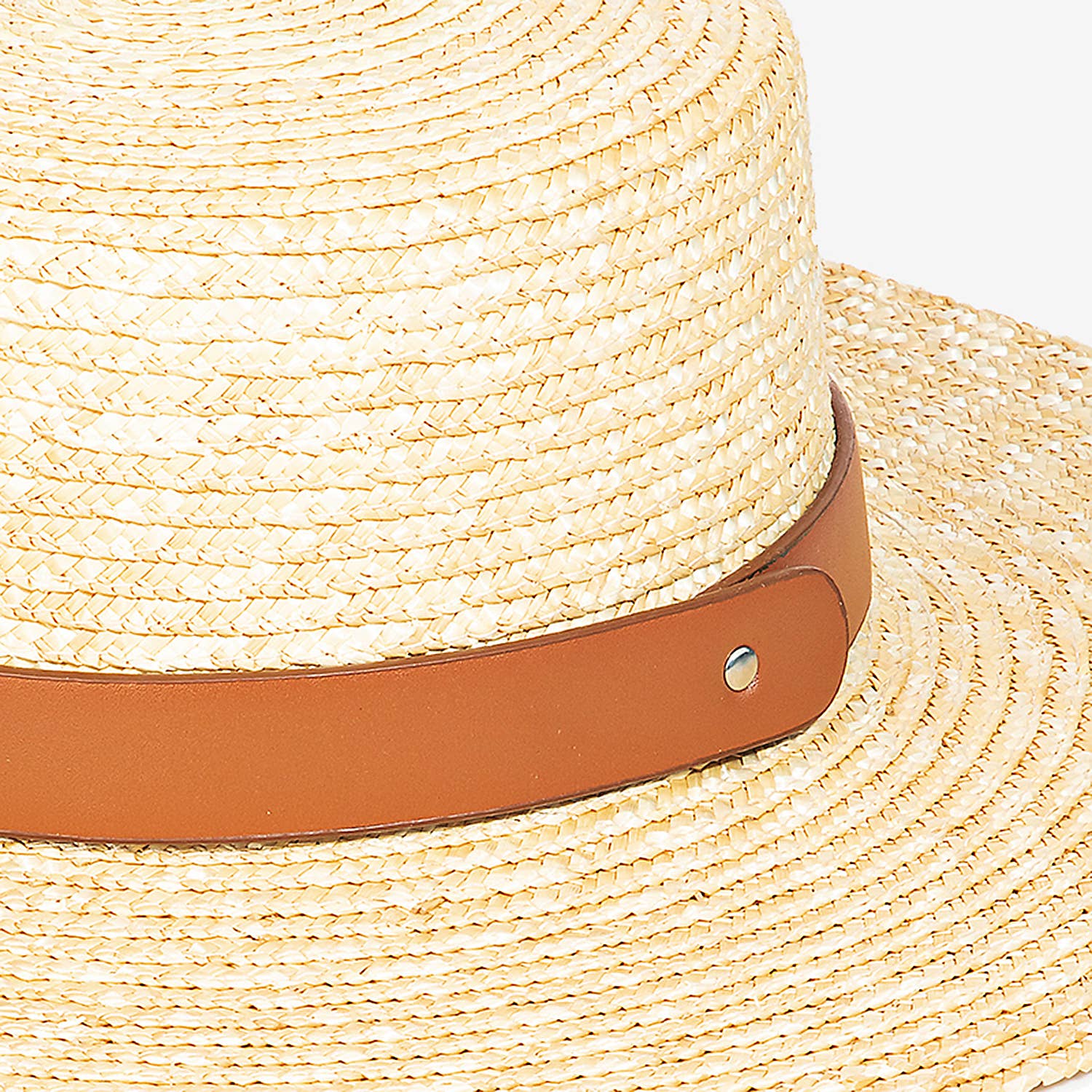 Straw Braided Faux Leather Strap Sun Hat