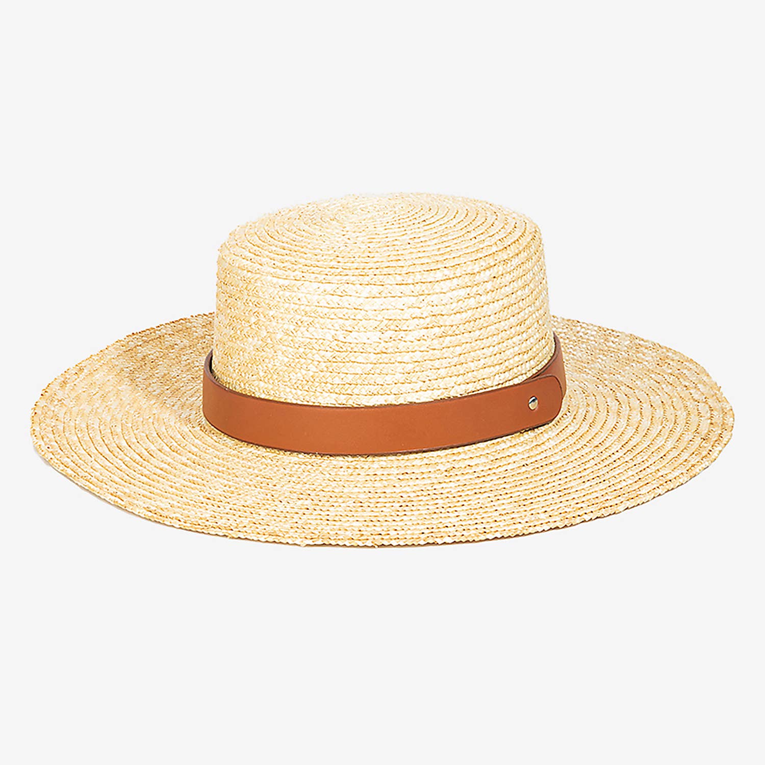 Straw Braided Faux Leather Strap Sun Hat