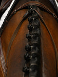 Load image into Gallery viewer, A luxurious and well-worked breastplate, extra wide and padded for additional comfort. It has an anatomically shaped curve to smoothly round the horse's shoulder without limiting the movability.
