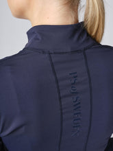 Load image into Gallery viewer, Half-zip base layer made in technical and luxurious recycled polyamide blend. Details like stand-up collar, shaping seams and a text logo print panel at back, give the base layer its stylish and sporty look.
